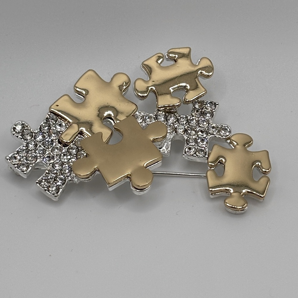 Napier Gold-Toned & Crystal Puzzle Piece Brooch